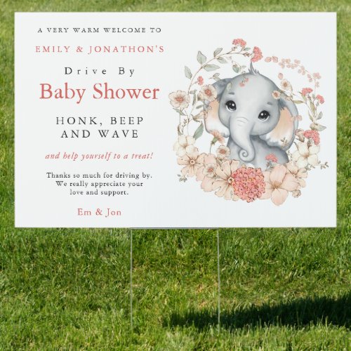 Elephant Welcome to Drive By Baby Girl Shower Sign