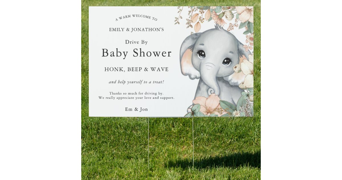 Elephant to Drive By Baby Shower Sign Zazzle