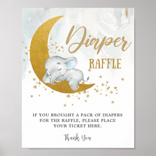 Elephant Were Over the Moon Boy Diaper Raffle Poster