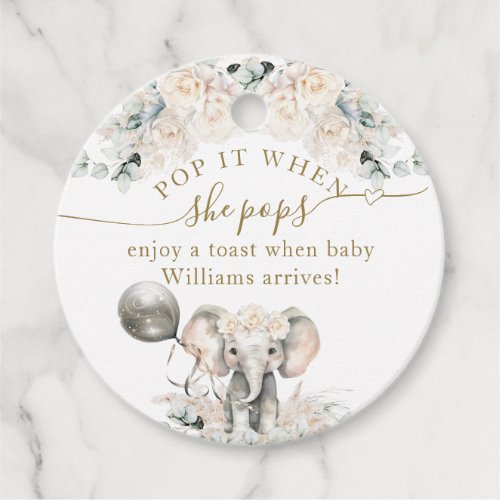 Elephant White Roses Boho Baby Girl Shower Pops Favor Tags