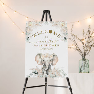 Elephant White Roses Boho Pampas Baby Girl Shower Foam Board