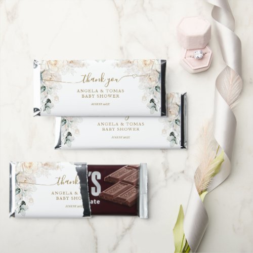 Elephant White Roses Boho Pampas Baby Girl Shower Hershey Bar Favors