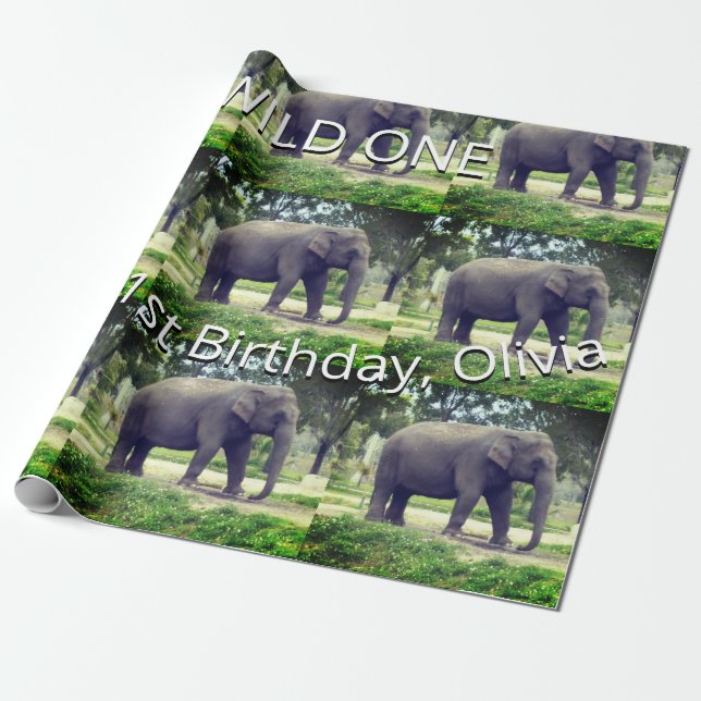 Elephant Wild One Birthday Pattern Art Wrapping Paper (Unrolled)