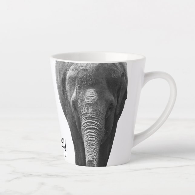 Elephant Wildlife Art Personalized Name Animal  Latte Mug (Right)
