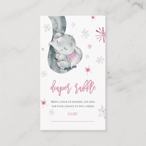 Elephant Winter Girl Baby Shower Diaper Raffle  Enclosure Card - It's Cold Outside Elephant Winter Girl Baby Shower Diaper Raffle Enclosure Card 
This watercolor baby shower diaper raffle card features snowflakes with pink baby elephant and wording 'diaper raffle'' . It is perfect for winter, rustic, holiday pink girl baby shower.
You can edit/personalize whole Template.
If you need any help or matching products, please contact me. I am happy to create the most beautiful personalized products for you!