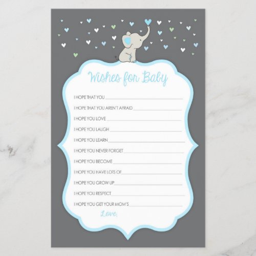 Elephant Wishes for Baby Cards Baby Shower Game Flyer