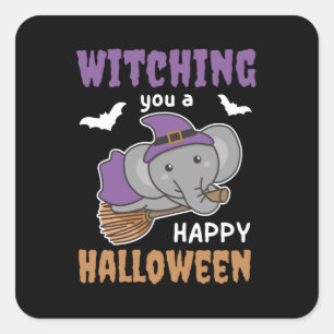 Elephant Witch Witches Witching You A Happy Square Sticker