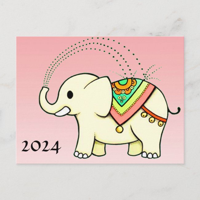 Elephant with 2024 Calendar on Back Postcard