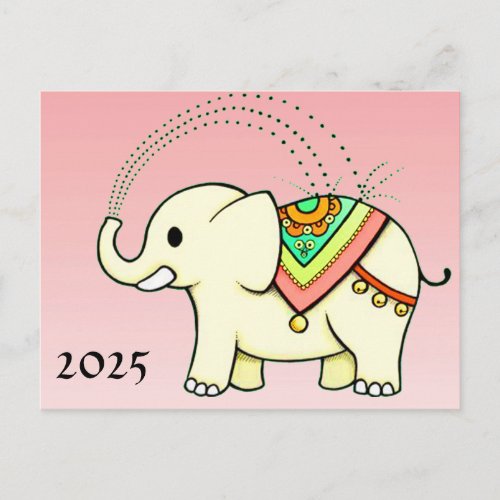 Elephant with 2025 Calendar on Back Postcard