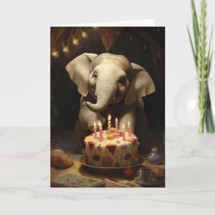 Elephant with a Birthday Cake - Card
