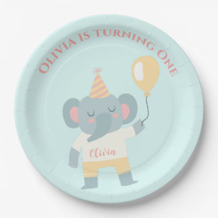 Elephant with a hat and a balloon birthday party paper plates