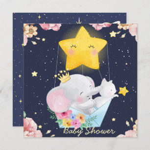 Elephant With A Kitten Baby Shower Invitation