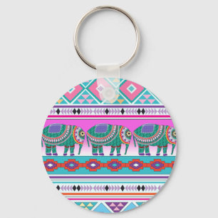 Elephant with Aztec Pattern Keychain
