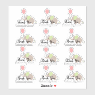Elephant with Balloon Baby Shower Thank You Set Sticker