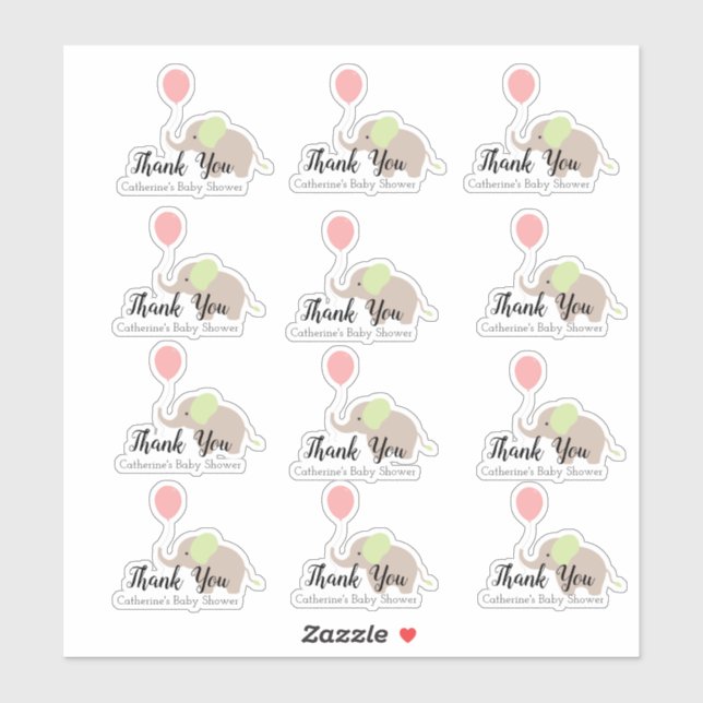 Elephant with Balloon Baby Shower Thank You Set Sticker (Sheet)