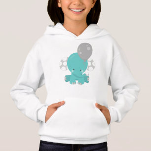 Elephant With Balloon, Blue Elephant, Cute Animal Hoodie