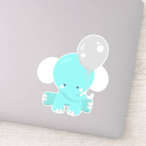 Elephant With Balloon Blue Elephant Cute Animal Sticker