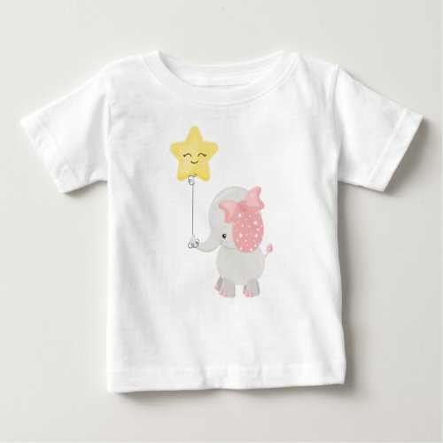 Elephant With Balloon Crown Cute Elephant Star Baby T_Shirt