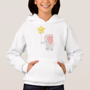 Elephant With Balloon, Crown, Cute Elephant, Star Hoodie