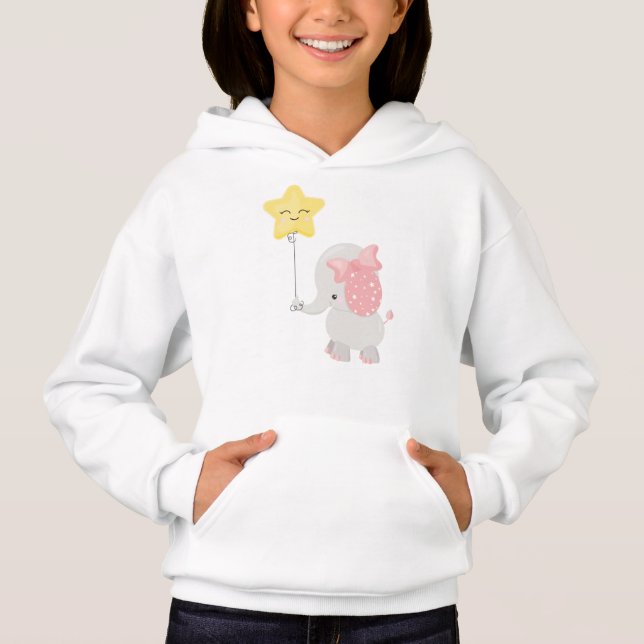 Elephant With Balloon, Crown, Cute Elephant, Star Hoodie (Front)