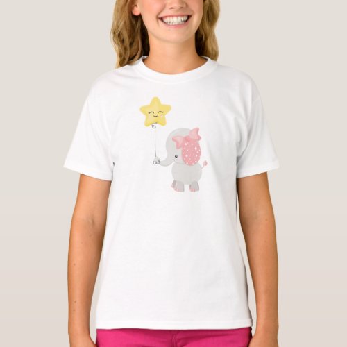 Elephant With Balloon Crown Cute Elephant Star T_Shirt