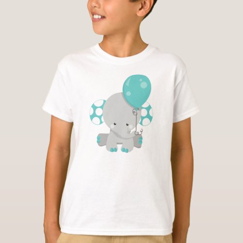 Elephant With Balloon Cute Elephant _ Blue Gray T_Shirt