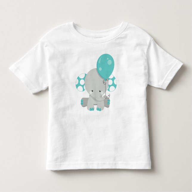 Elephant With Balloon, Cute Elephant - Blue Gray Toddler T-shirt (Front)