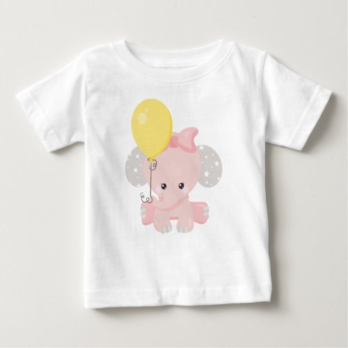 Elephant With Balloon Cute Elephant Crown Stars Baby T_Shirt