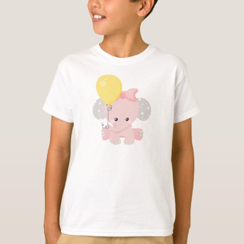 Elephant With Balloon Cute Elephant Crown Stars T_Shirt