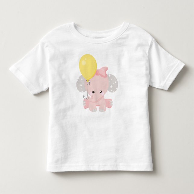 Elephant With Balloon, Cute Elephant, Crown, Stars Toddler T-shirt (Front)