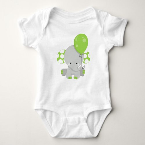 Elephant With Balloon Cute Elephant _ Green Gray Baby Bodysuit