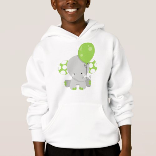 Elephant With Balloon Cute Elephant _ Green Gray Hoodie