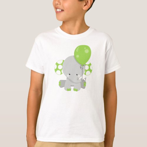Elephant With Balloon Cute Elephant _ Green Gray T_Shirt