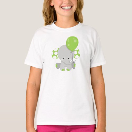 Elephant With Balloon Cute Elephant _ Green Gray T_Shirt
