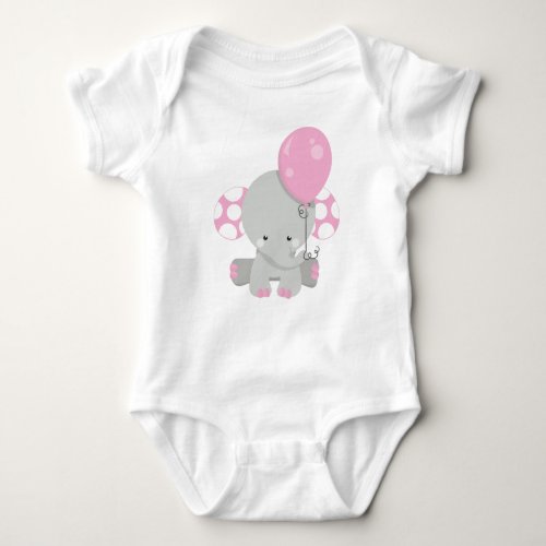 Elephant With Balloon Cute Elephant _ Pink Gray Baby Bodysuit