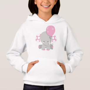 Elephant With Balloon, Cute Elephant - Pink Gray Hoodie