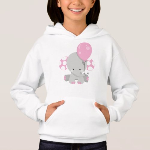 Elephant With Balloon Cute Elephant _ Pink Gray Hoodie