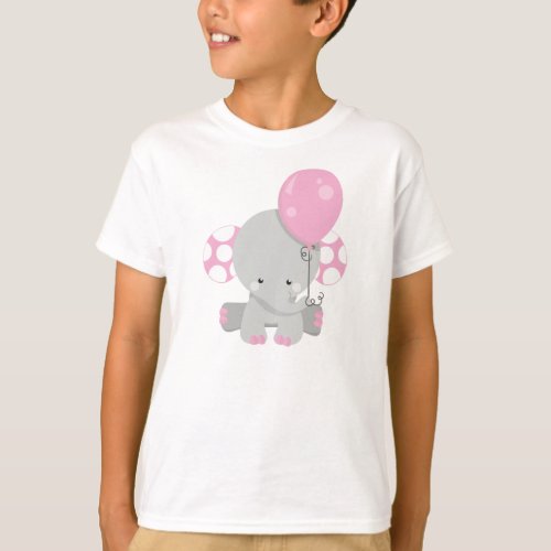 Elephant With Balloon Cute Elephant _ Pink Gray T_Shirt