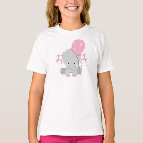 Elephant With Balloon Cute Elephant _ Pink Gray T_Shirt