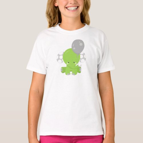 Elephant With Balloon Green Elephant Cute Animal T_Shirt