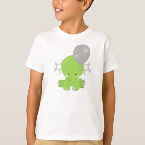 Elephant With Balloon Green Elephant Cute Animal T_Shirt