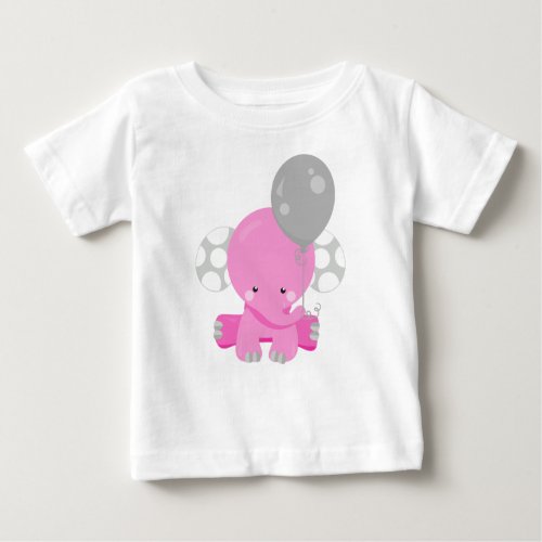 Elephant With Balloon Pink Elephant Cute Animal Baby T_Shirt