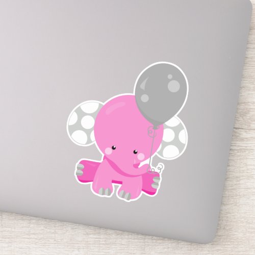 Elephant With Balloon Pink Elephant Cute Animal Sticker
