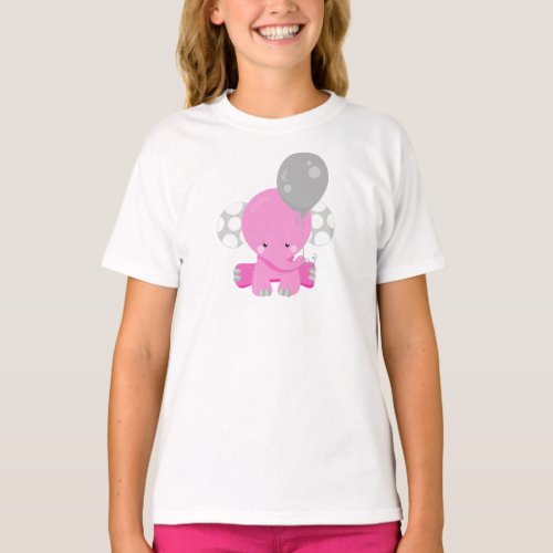 Elephant With Balloon Pink Elephant Cute Animal T_Shirt