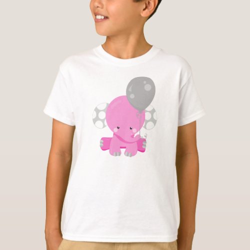 Elephant With Balloon Pink Elephant Cute Animal T_Shirt