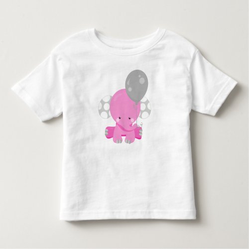 Elephant With Balloon Pink Elephant Cute Animal Toddler T_shirt