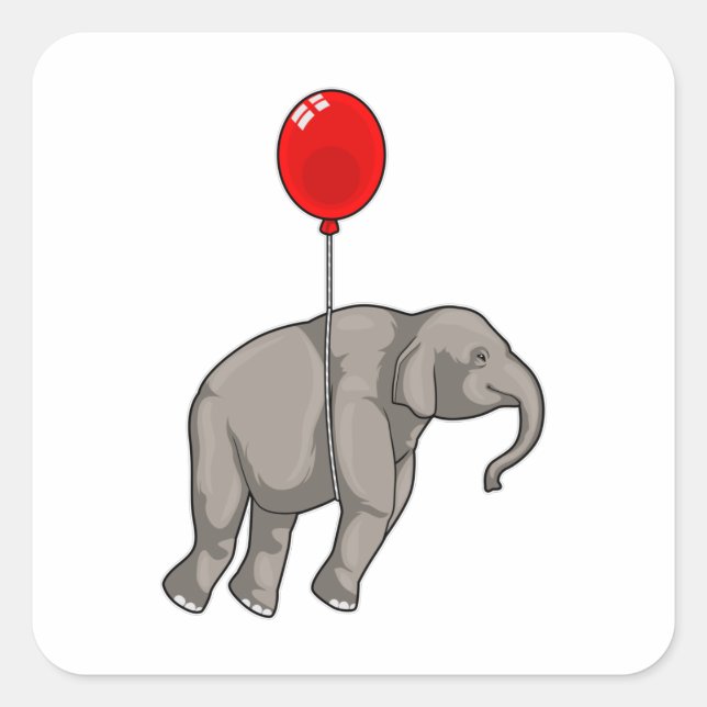 Elephant with Balloon Square Sticker (Front)