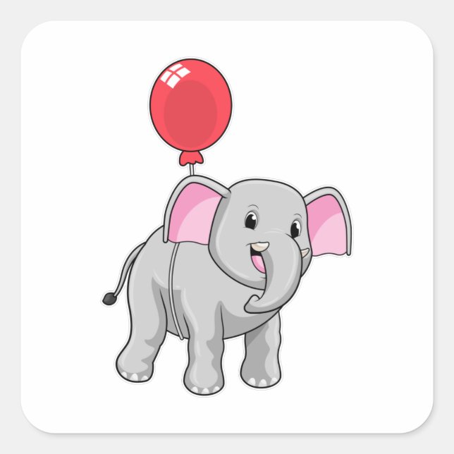 Elephant with Balloon Square Sticker (Front)
