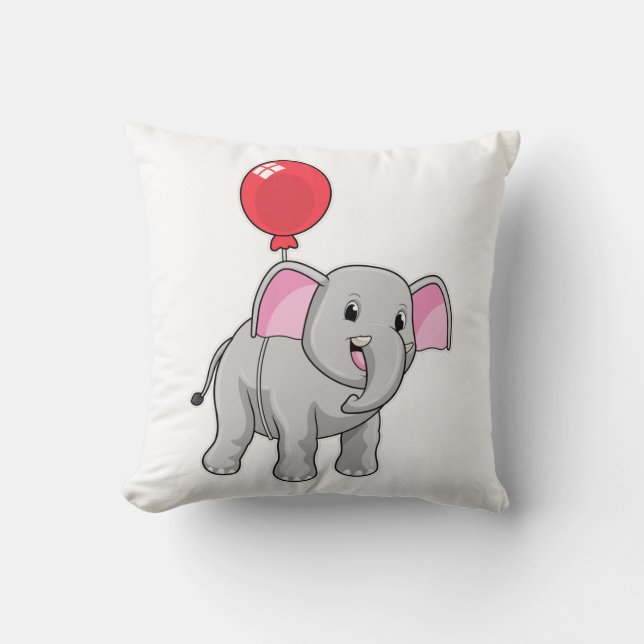 Elephant with Balloon Throw Pillow (Front)