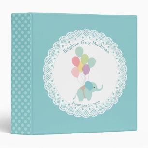 Elephant with Balloons Aqua Baby Album Binder